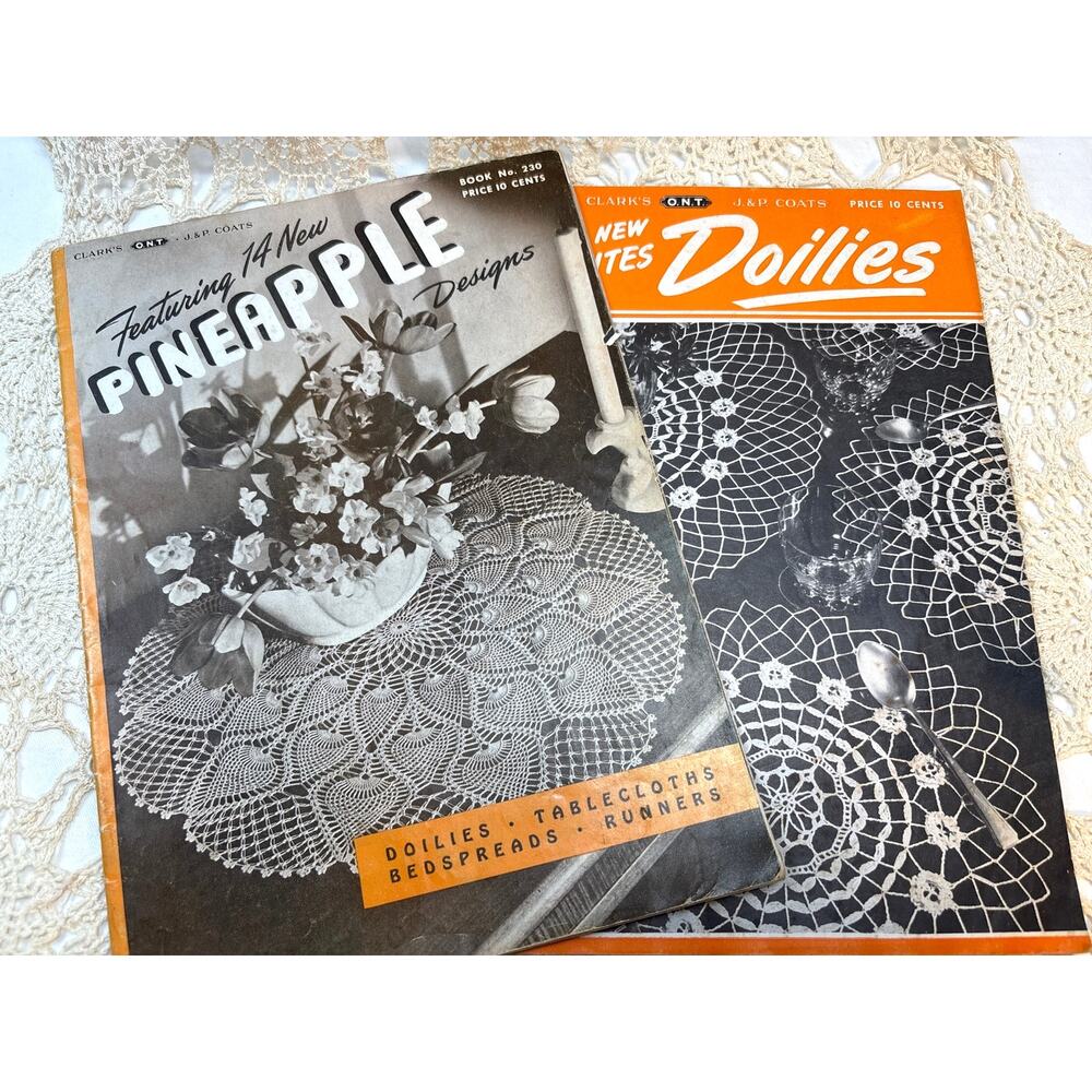 Vintage 1940s Coats & Clark Crochet Doilies Instruction Pattern Booklets (2)